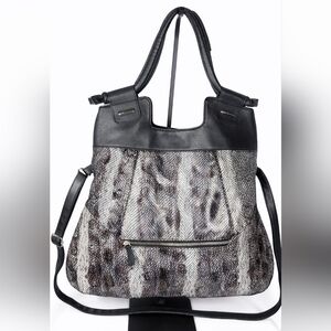 👜 Black Faux Leather Snake Print Tote Crossbody Bag Convertible Shoulder Purse